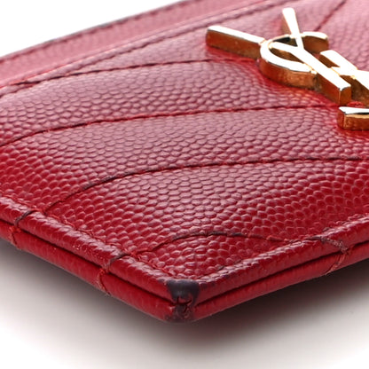 Saint Laurent Grain De Poudre Matelasse Chevron Monogram Credit Card Case New Red 9 of 18