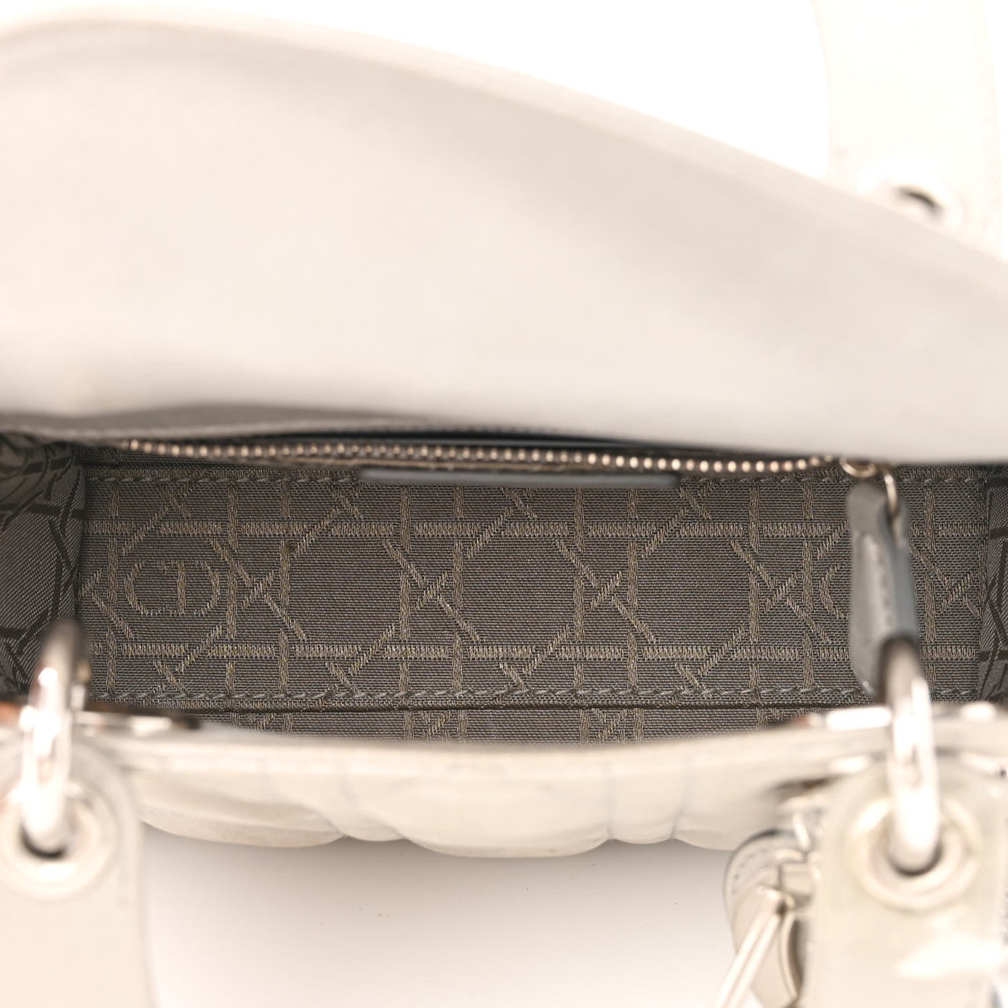 Metallic Lambskin Cannage Mini Lady Dior Silver