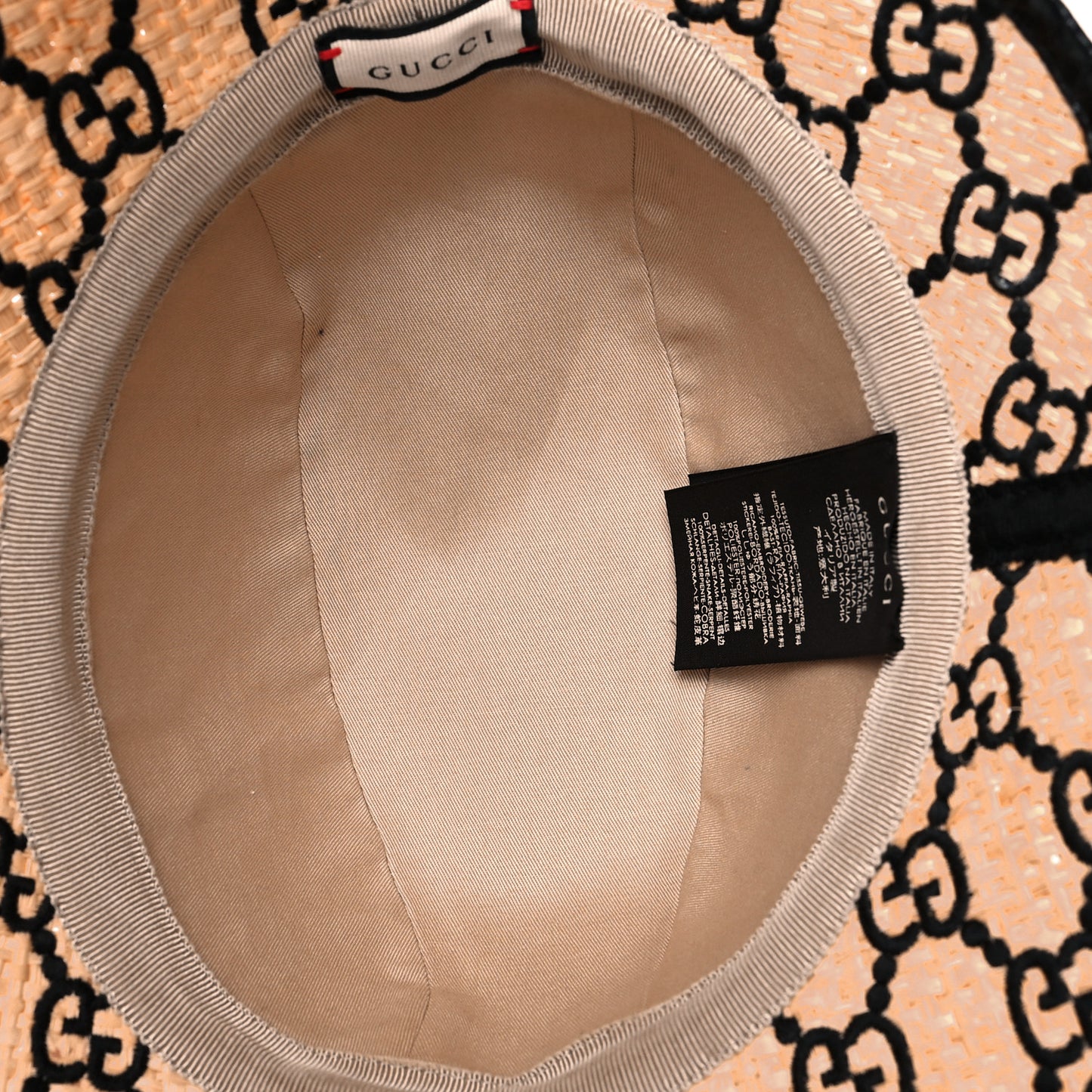 Raffia Elaphe GG Monogram Embroidered Fedora Hat L Ivory Black