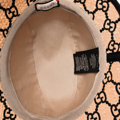 Gucci Raffia Elaphe GG Monogram Embroidered Fedora Hat L Ivory Black 6 of 8