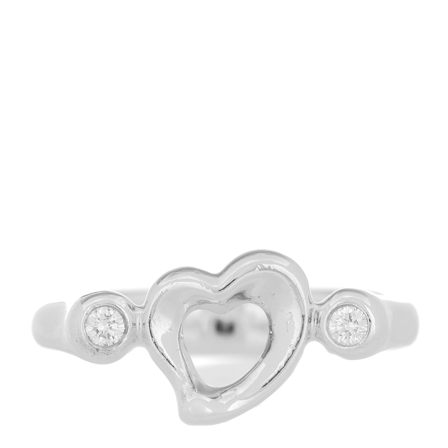 Tiffany Sterling Silver Diamond Elsa Peretti Open Heart Ring 50 5.5 1 of 5