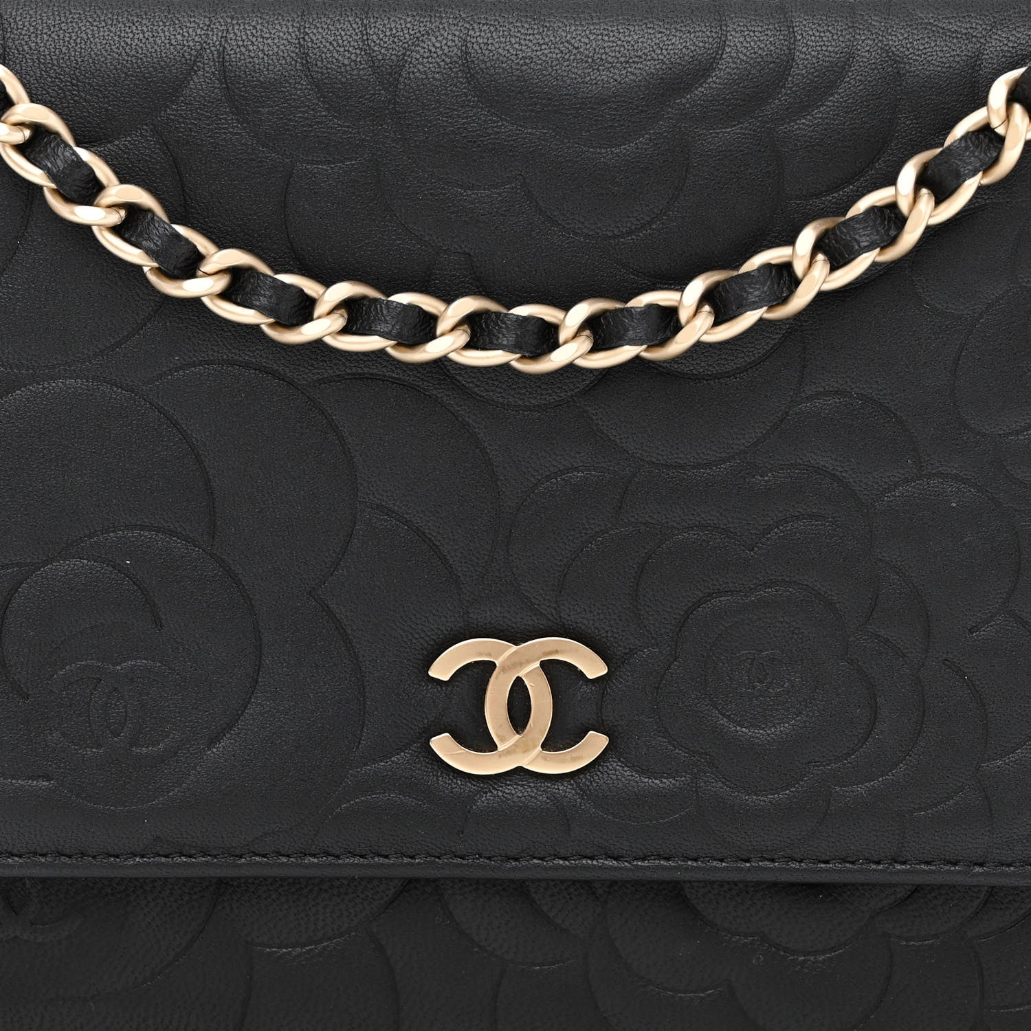 Chanel Lambskin Camellia Embossed Wallet on Chain WOC Black 9 of 12