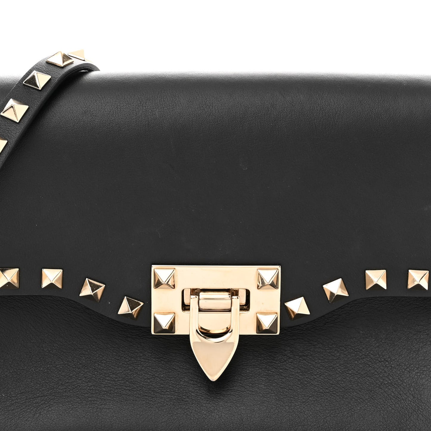 Vitello Medium Rockstud Flip Lock Crossbody Bag Black