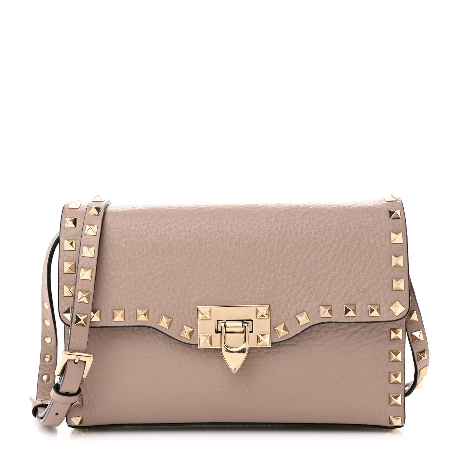 Pebbled Calfskin Medium Rockstud Flip Lock Crossbody Bag Poudre