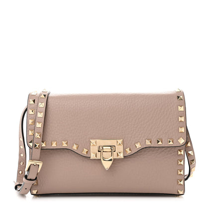 Valentino Garavani Pebbled Calfskin Medium Rockstud Flip Lock Crossbody Bag Poudre 1 of 16