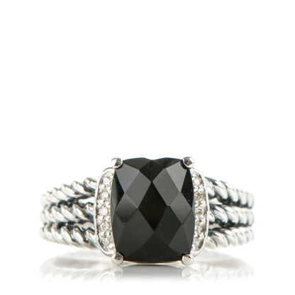 David Yurman Sterling Silver Black Onyx Pave Diamond 10mm Petite Wheaton Ring 7.75 1 of 5