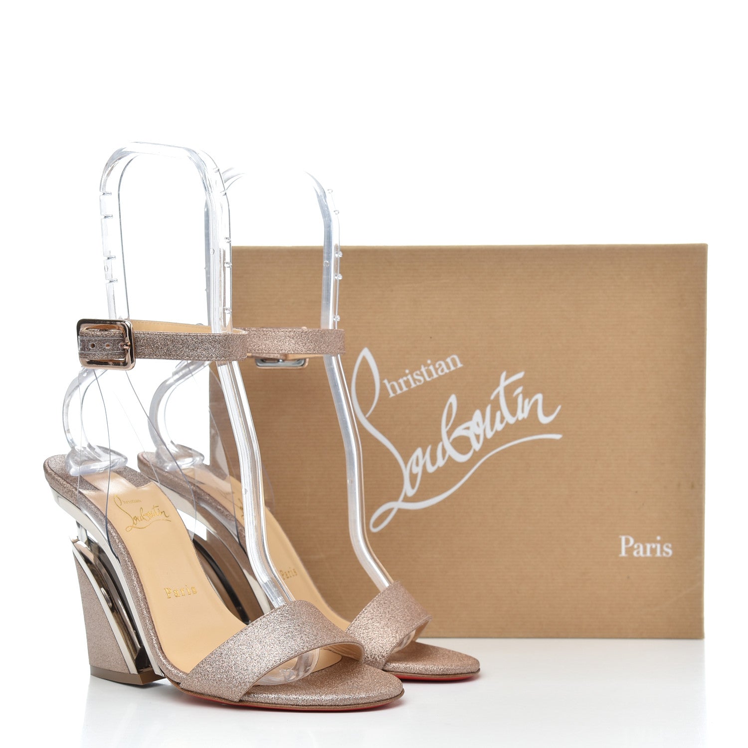 Christian Louboutin PVC Glitter Levitallo 100 Sandals 38.5 Nude 10 of 10