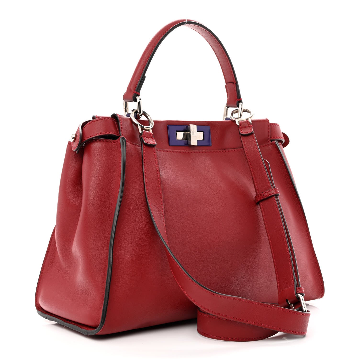 Fendi Vitello Seta Shiny Nappa Medium Peekaboo Iconic Satchel Ribes Azzurro Polvere 3 of 14