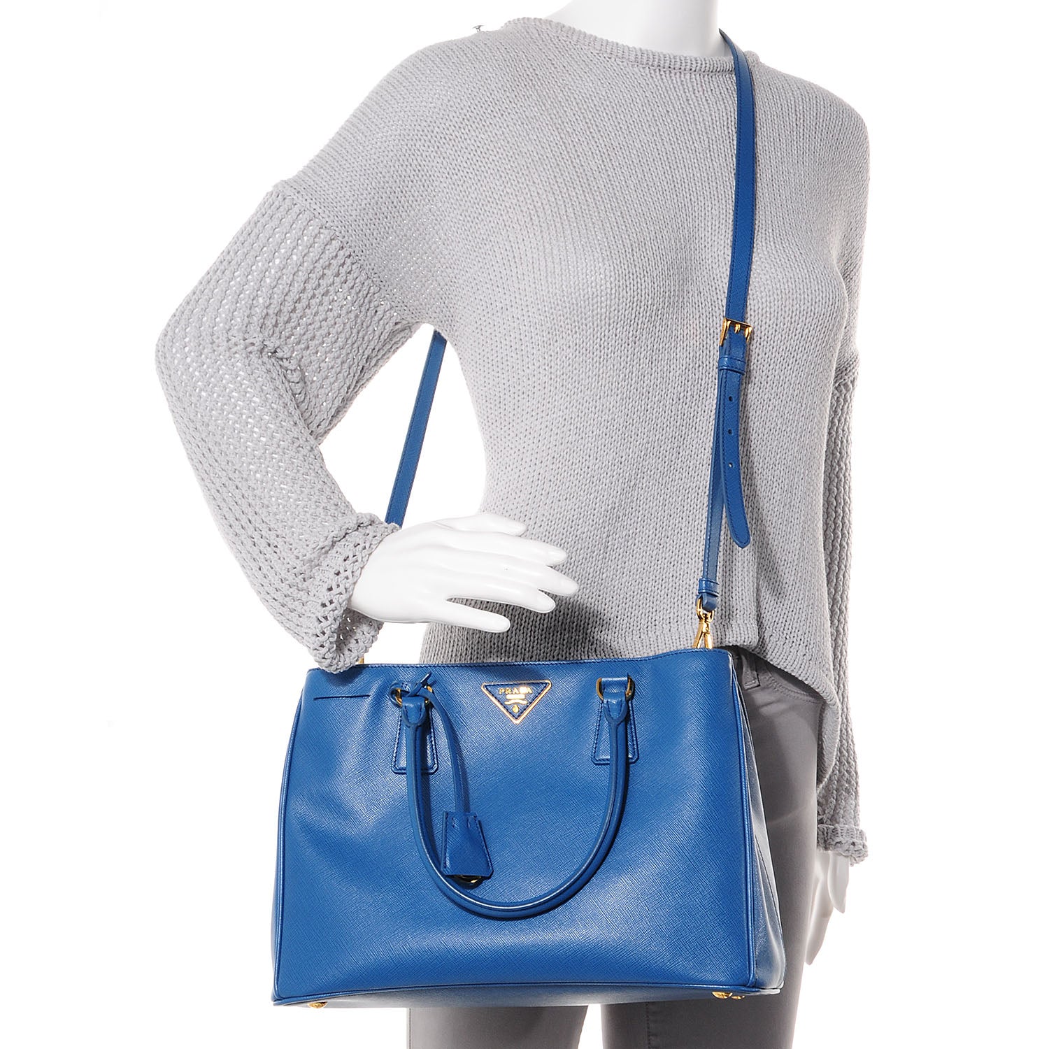 Prada Saffiano Lux Medium Tote Cobalto 2 of 9