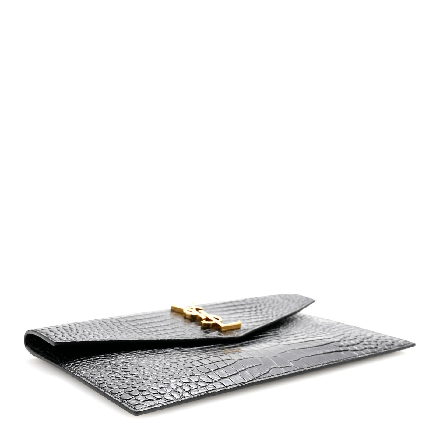 Calfskin Crocodile Embossed Uptown Monogram Clutch Black