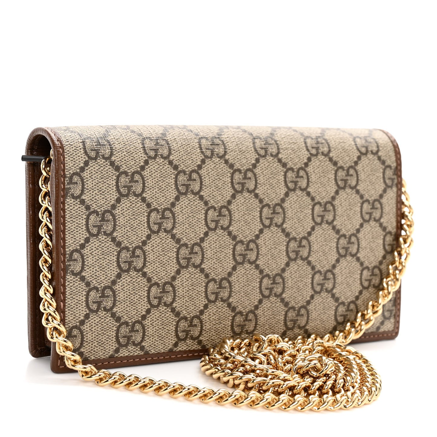 GG Supreme Monogram Azalea Calfskin Horsebit 1955 Wallet On Chain Beige Ebony Brown Sugar