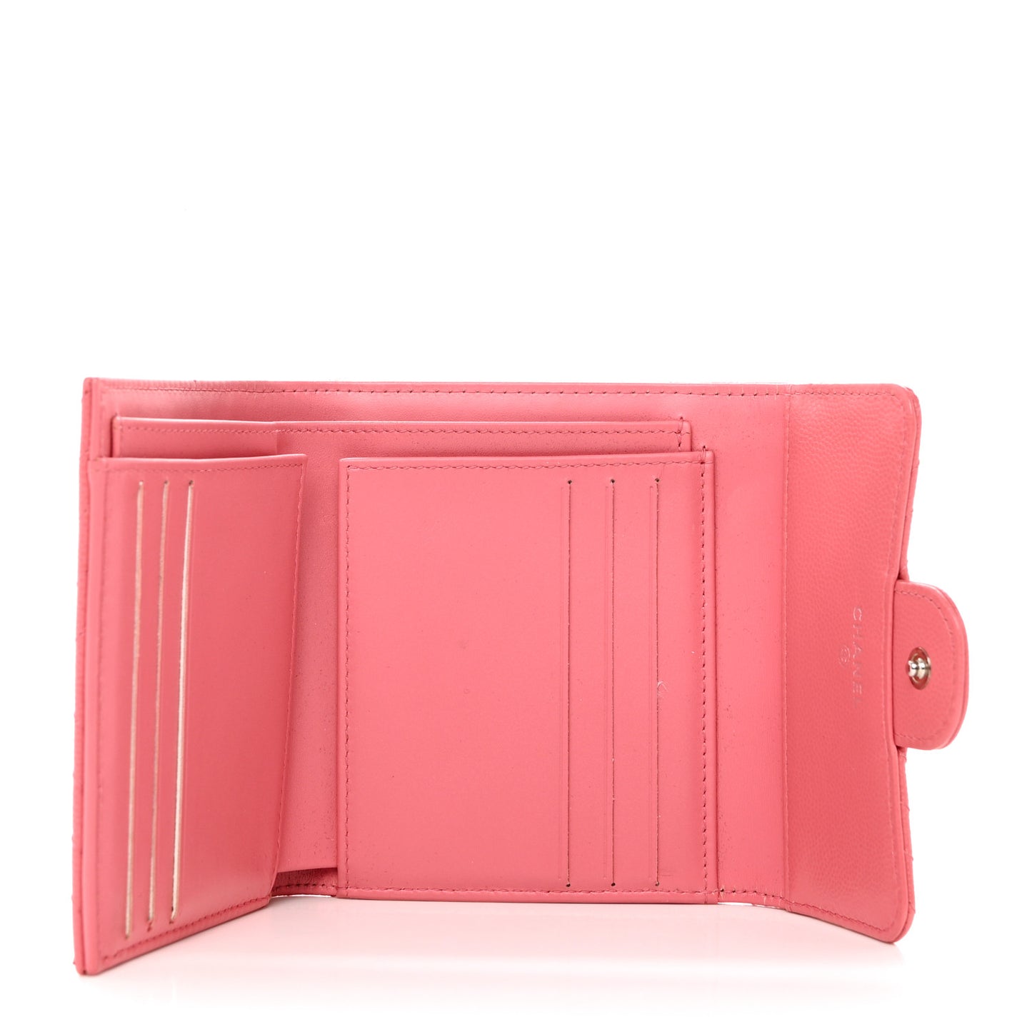 Caviar Chevron Quilted Compact Flap Wallet Pink