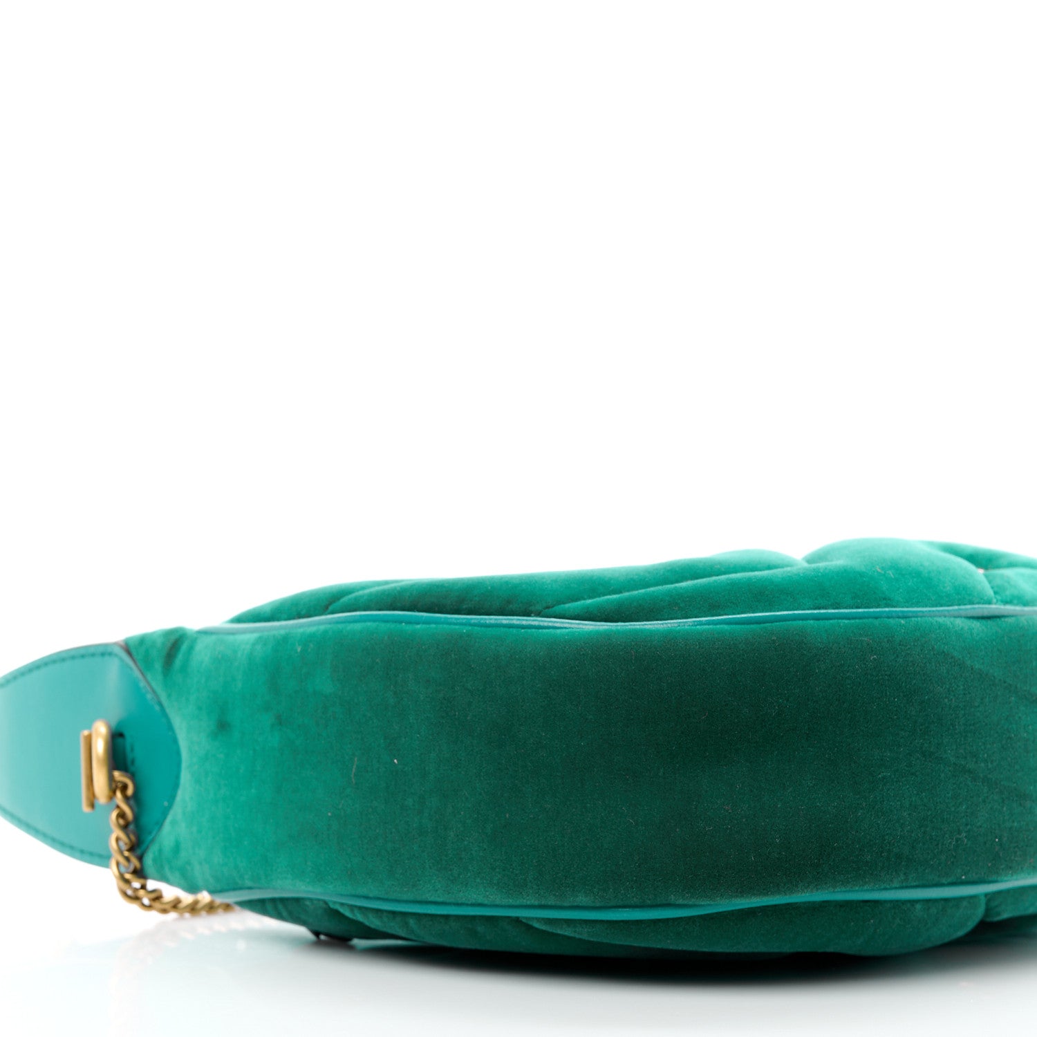 Gucci Velvet Matelasse Double G Studs Torchon GG Marmont Half Moon Hobo Marine Green 9 of 10