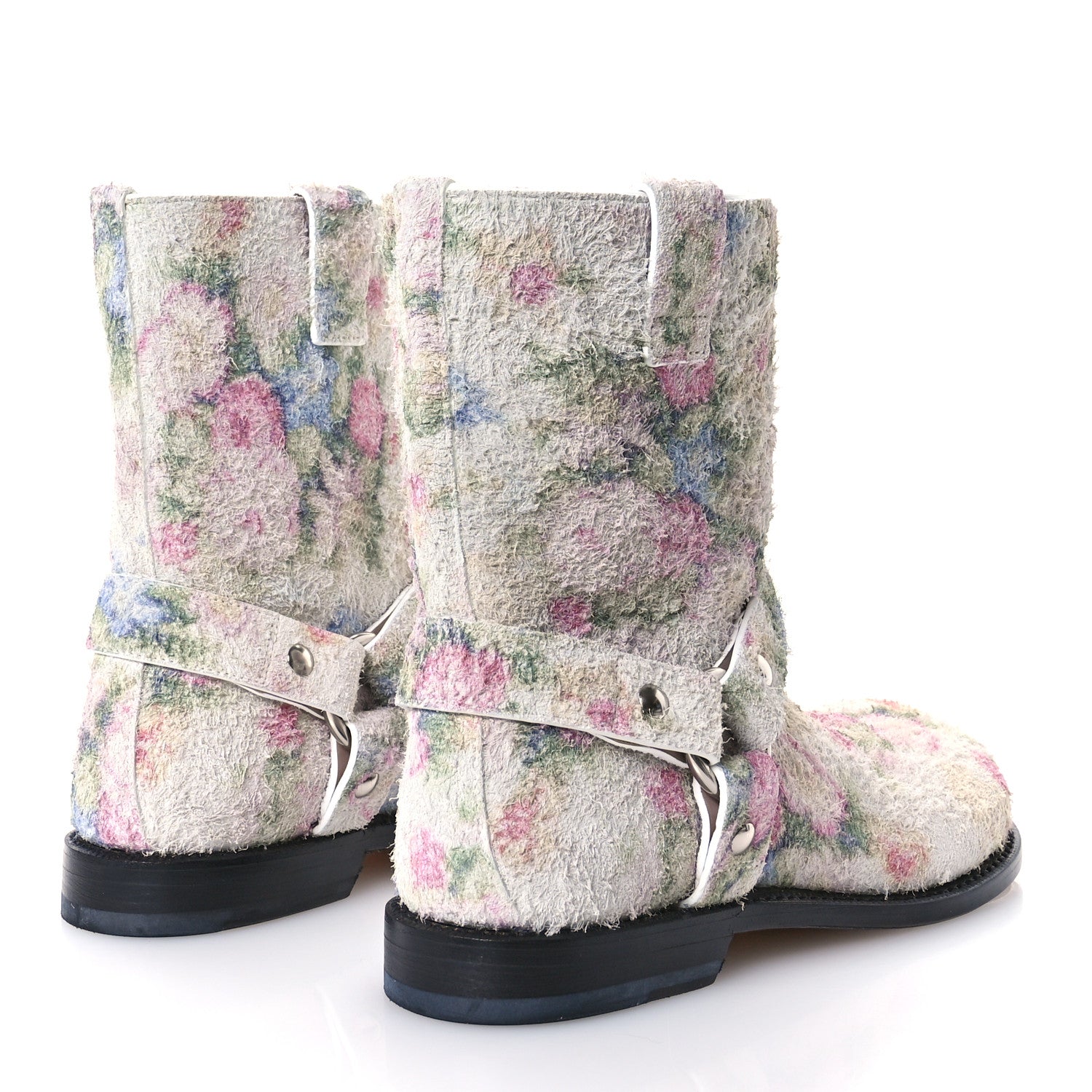 Loewe Brushed Suede Campo Floral Biker Boots 37 White Multicolor 5 of 7