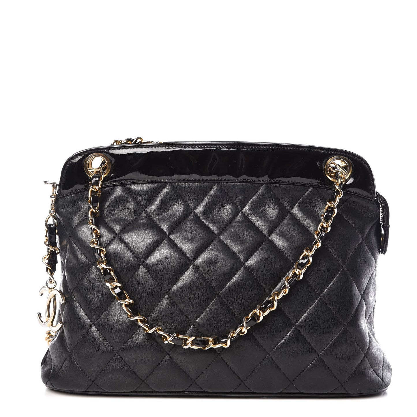 Lambskin Patent Quilted Shoulder Bag Black