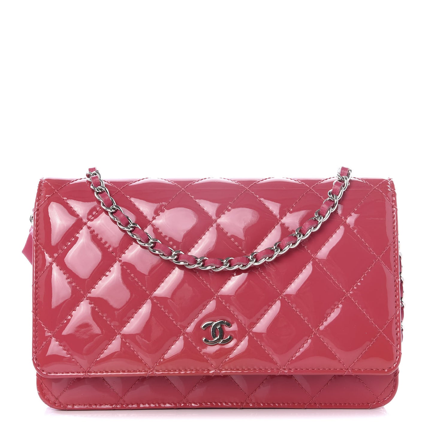 Patent Quilted Wallet On Chain WOC Pink