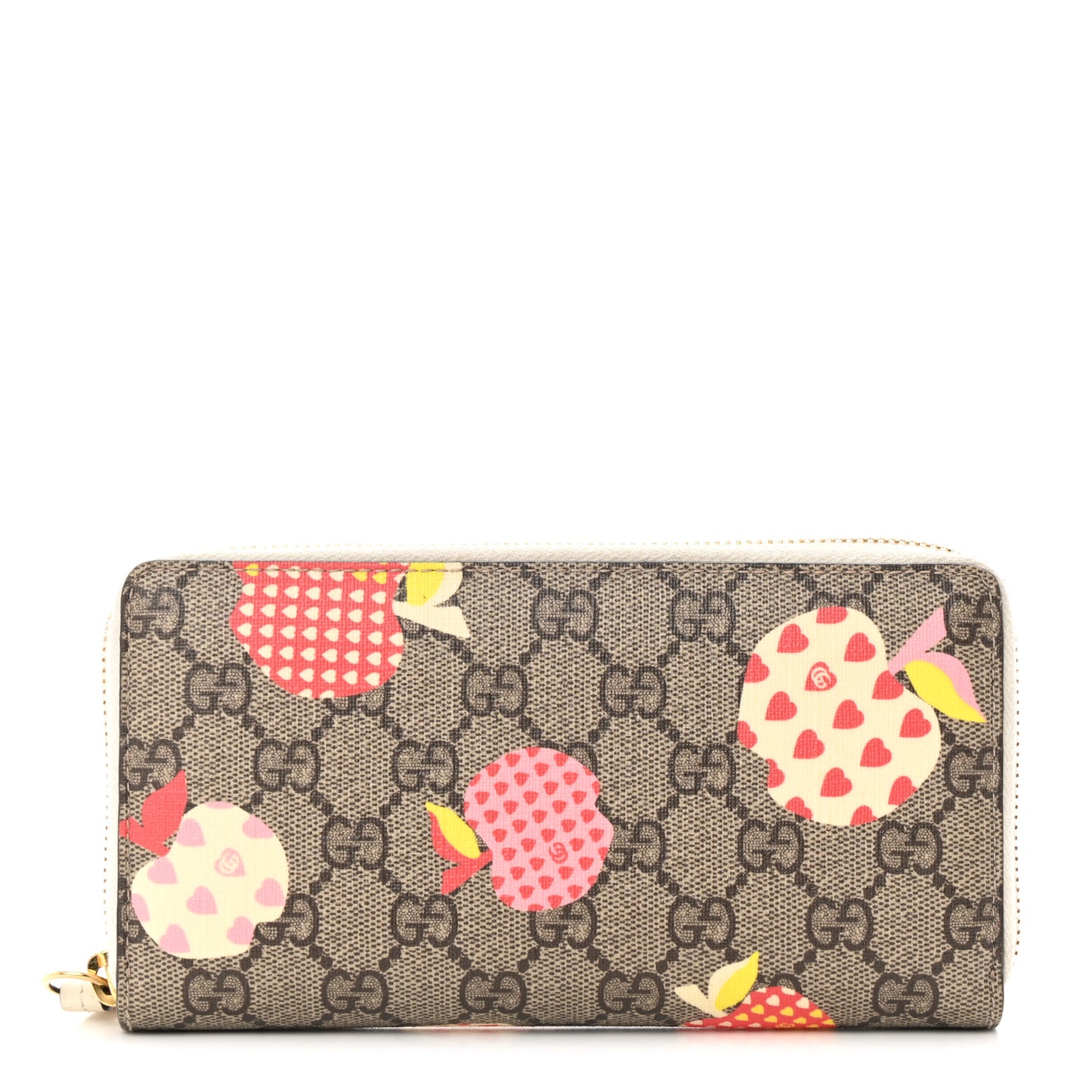 GG Supreme Monogram Les Pommes Zip Around Wallet Beige Multicolor Mystic White