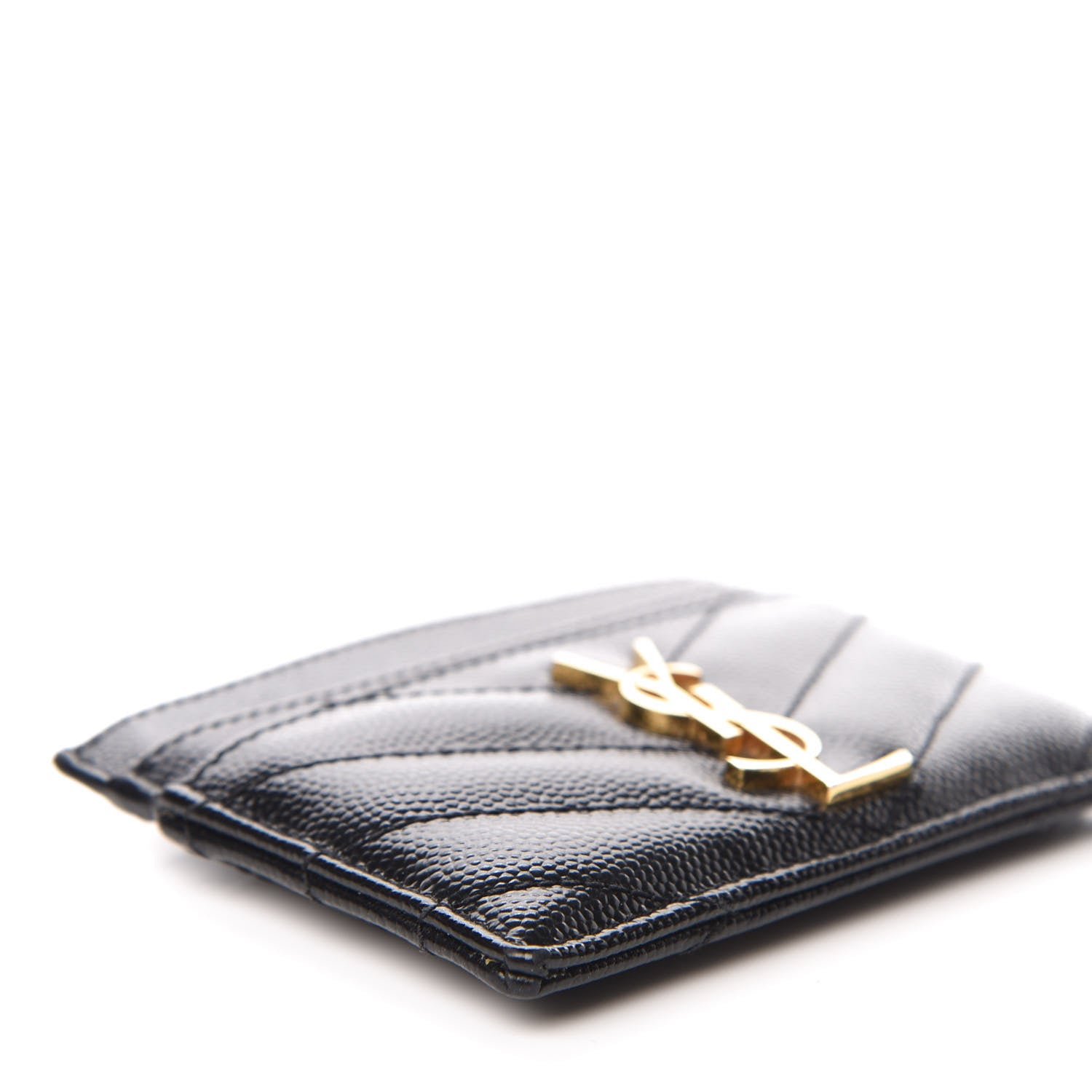 Saint Laurent Grain De Poudre Matelasse Chevron Monogram Credit Card Case Black 8 of 9