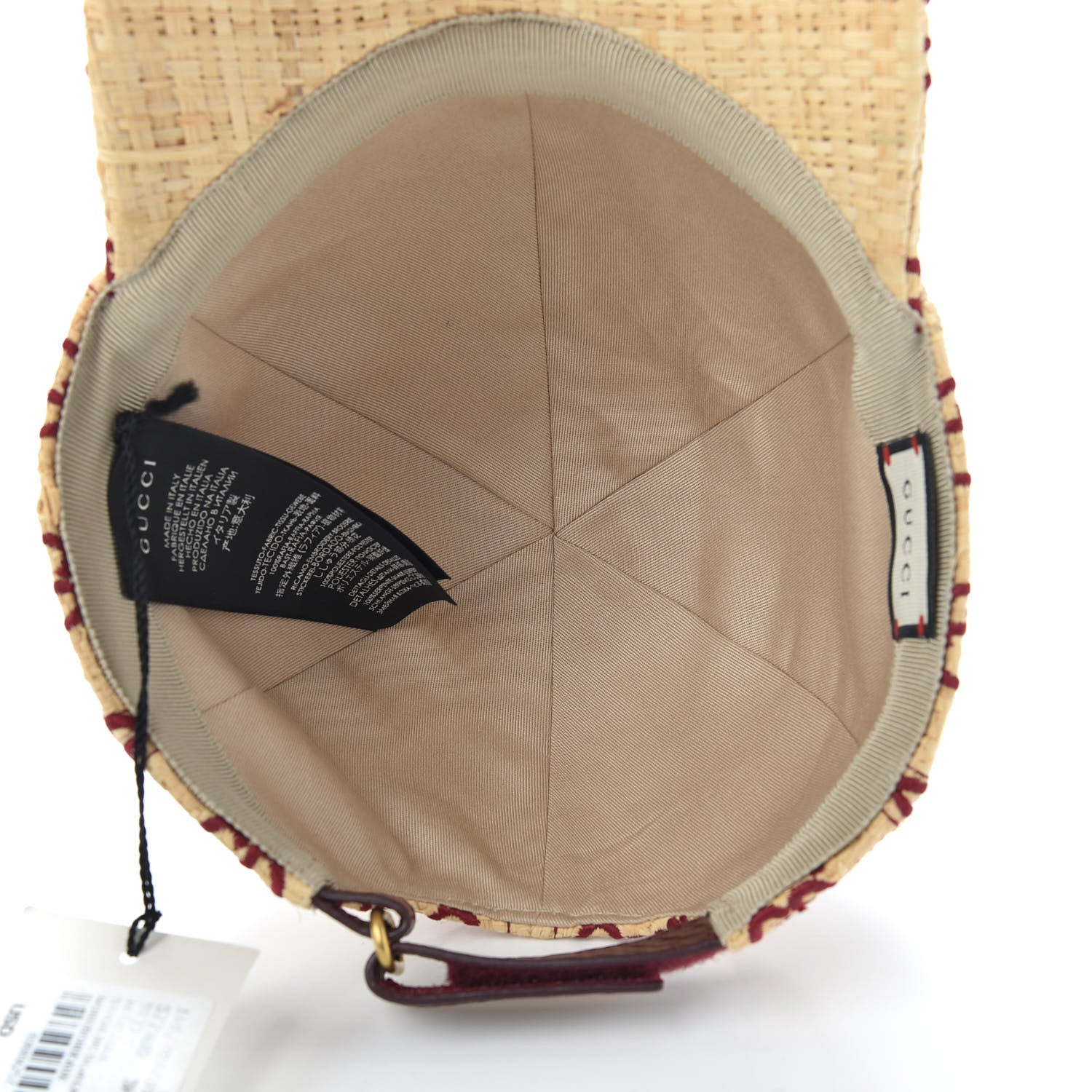 Gucci Raffia GG Monogram Elaphe Embroidered Aisha Baseball Hat M Ivory Bordeaux 7 of 7
