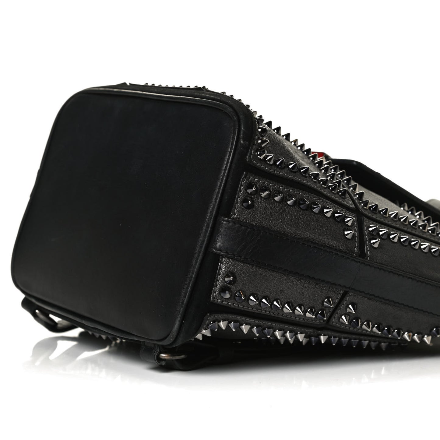 Metallic Sheepskin Spikes Lucky L Convertible Backpack Black