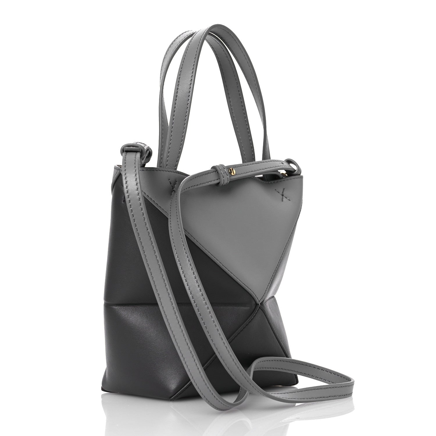 Loewe Shiny Calfskin Mini Puzzle Fold Tote Pearl Grey Dark Grey 3 of 10