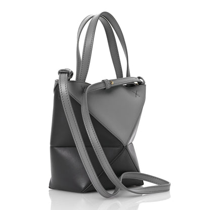 Loewe Shiny Calfskin Mini Puzzle Fold Tote Pearl Grey Dark Grey 3 of 10
