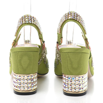 Gucci Moire Fabric Eyes Crystal Square G Madelyn Slingbacks 37 Lemon Leaf 5 of 10