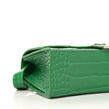 Balenciaga Shiny Calfskin Crocodile Embossed Small Hourglass Sling Shoulder Bag Leaf Green 6 of 10