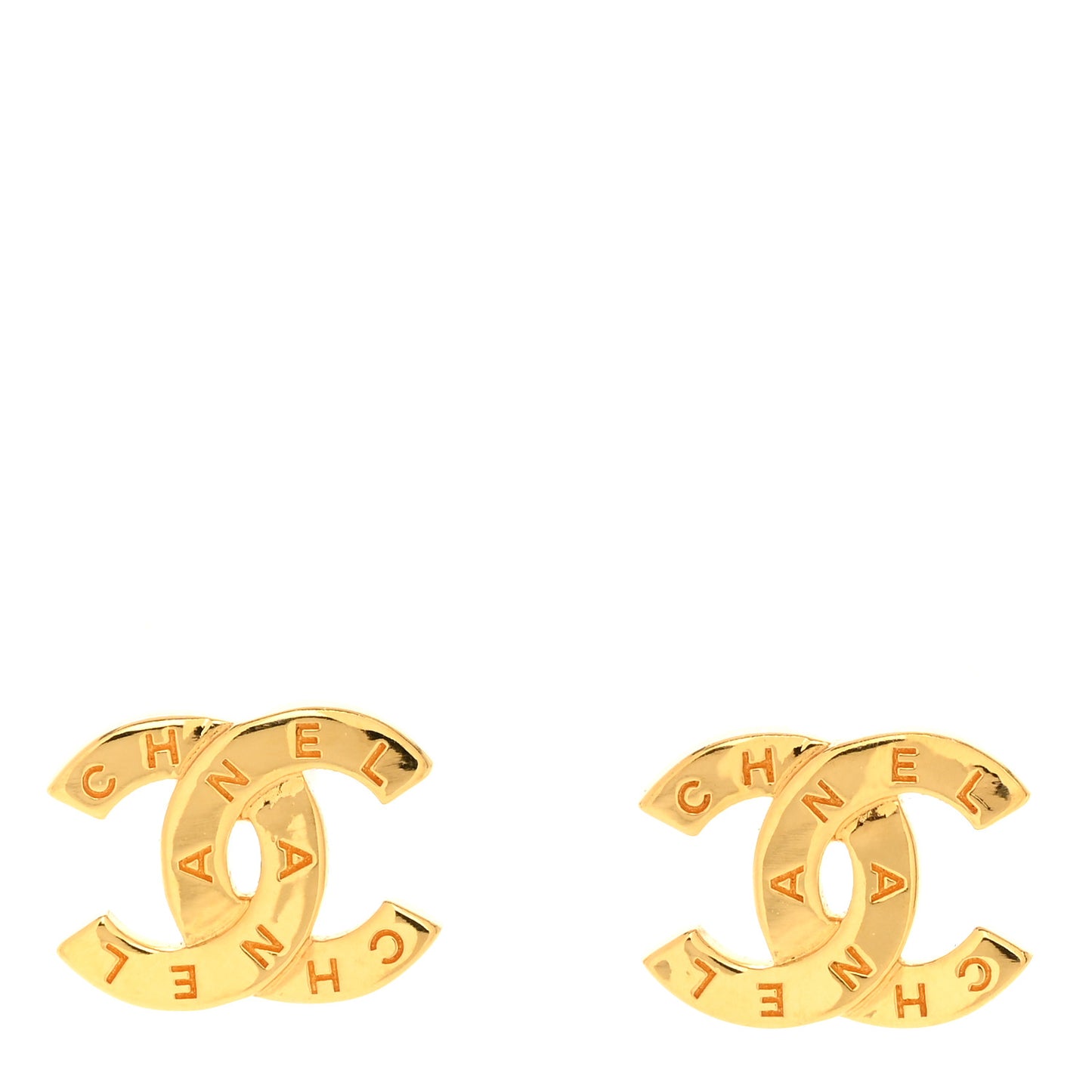 Metal CC Paris Button Stud Earrings Gold