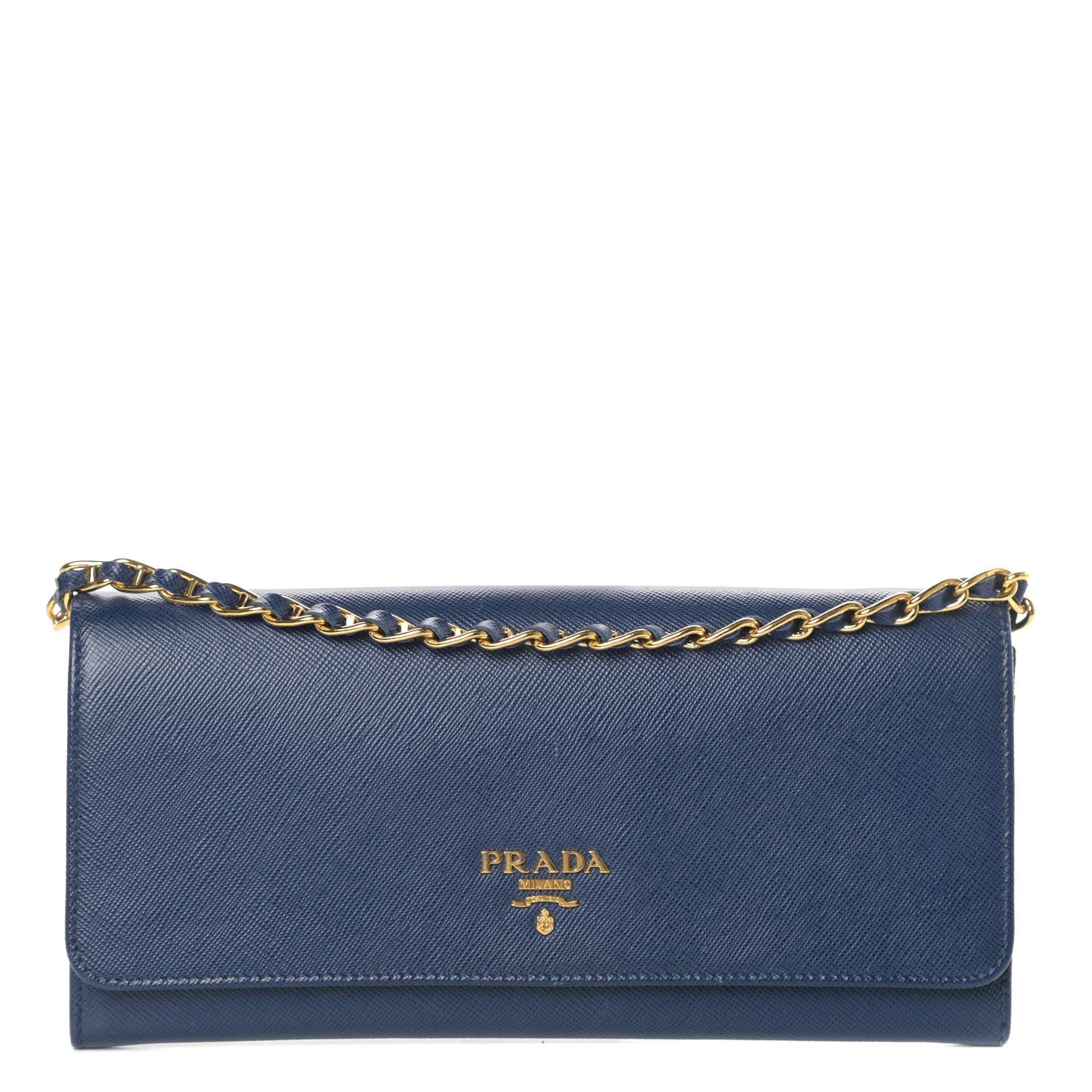 Prada Saffiano Metal Oro Chain Wallet Bleuette 1 of 8