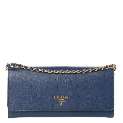 Prada Saffiano Metal Oro Chain Wallet Bleuette 1 of 8