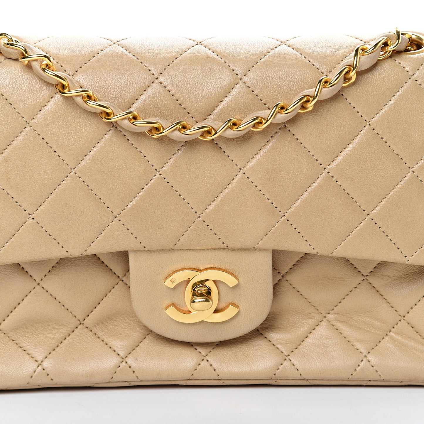 Lambskin Quilted Small Double Flap Beige