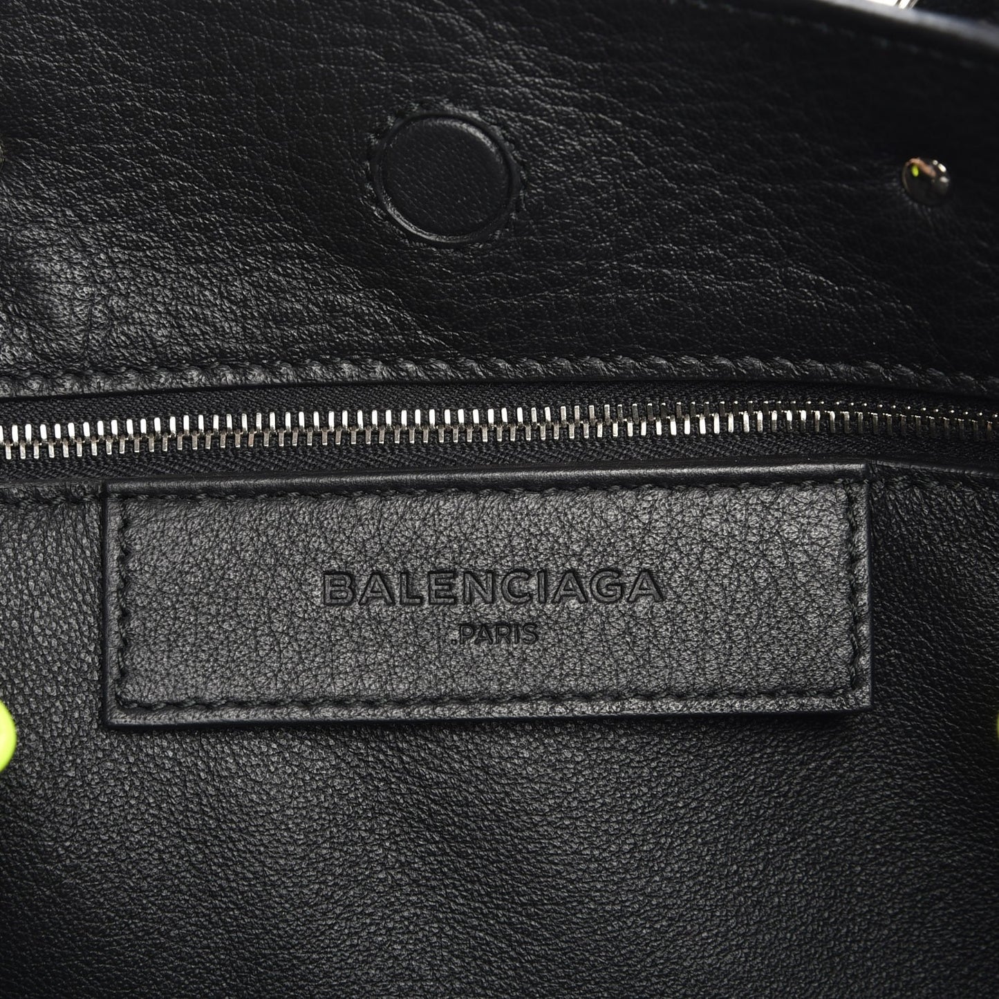 Calfskin Papier Mini A4 Zip Around Tote Black Chartreuse