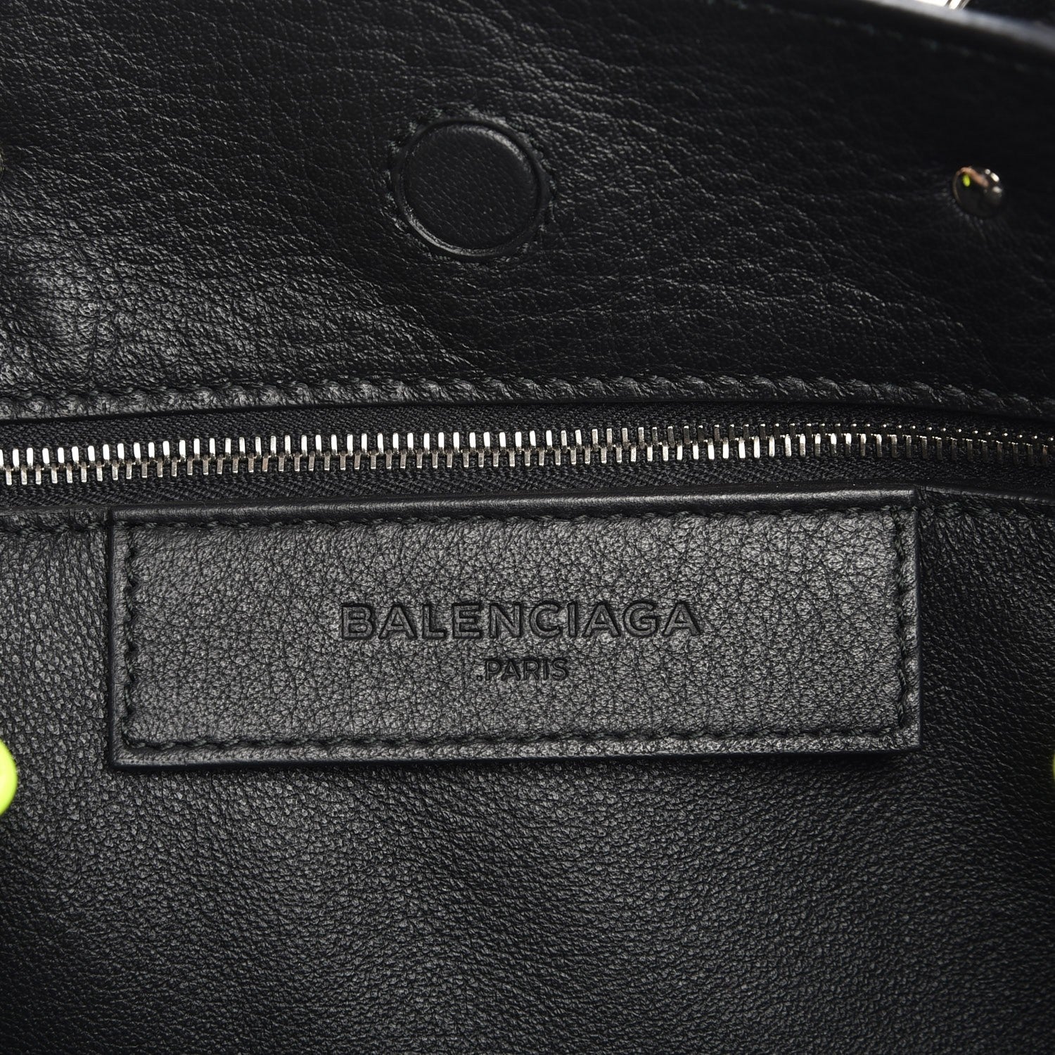 Balenciaga Calfskin Papier Mini A4 Zip Around Tote Black Chartreuse 8 of 9