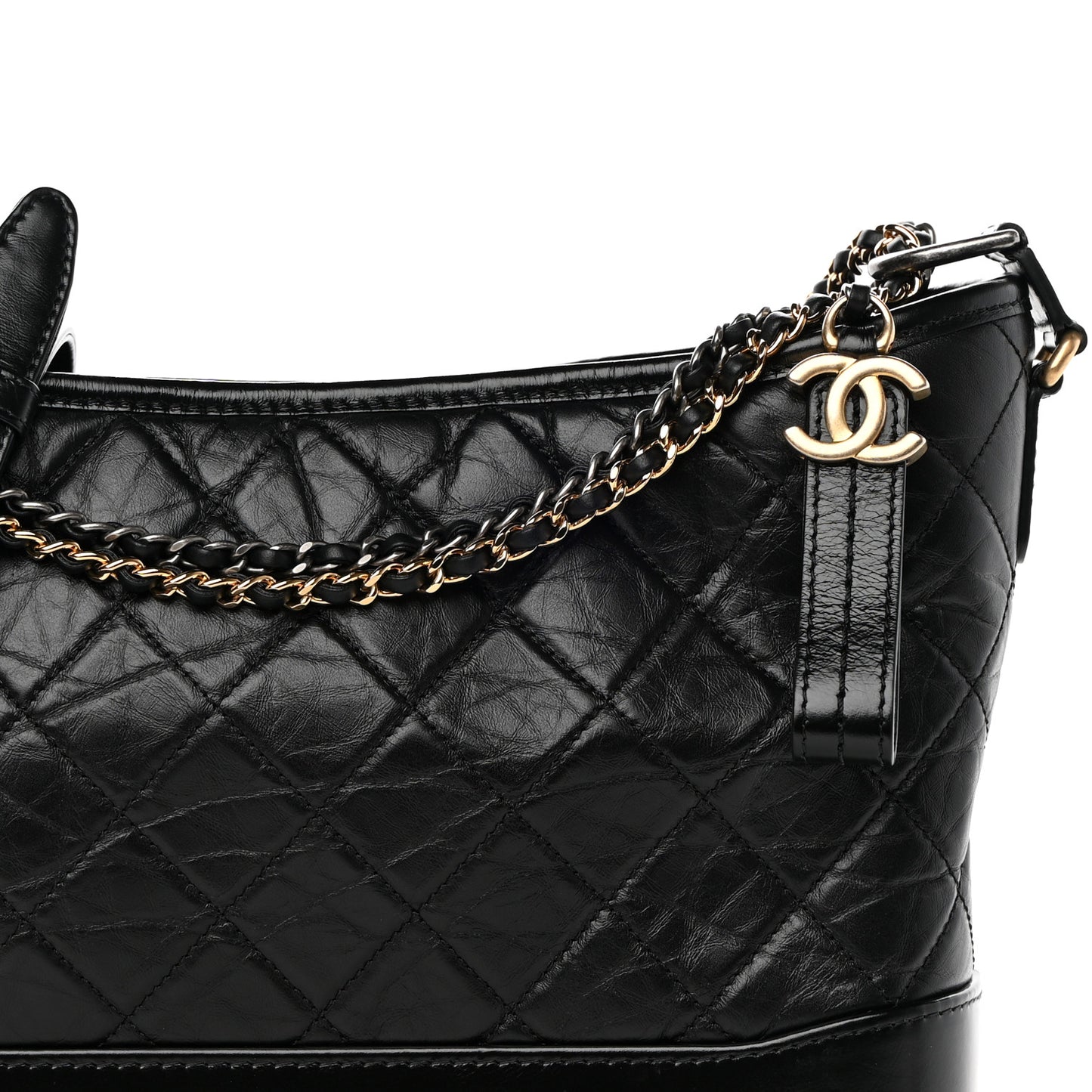 Aged Calfskin Quilted Medium Gabrielle Hobo Black