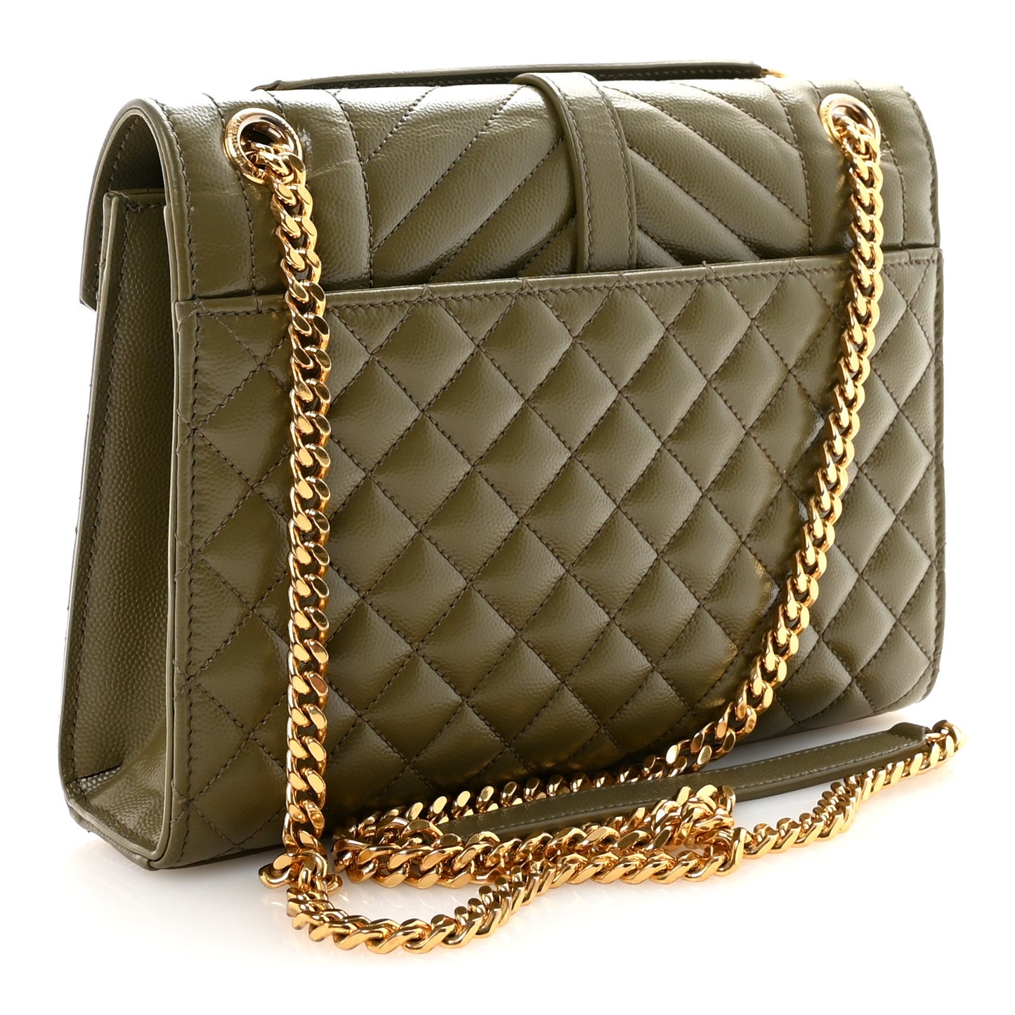 Grain De Poudre Textured Mixed Matelasse Triquilt Medium Monogram Satchel Light Sage