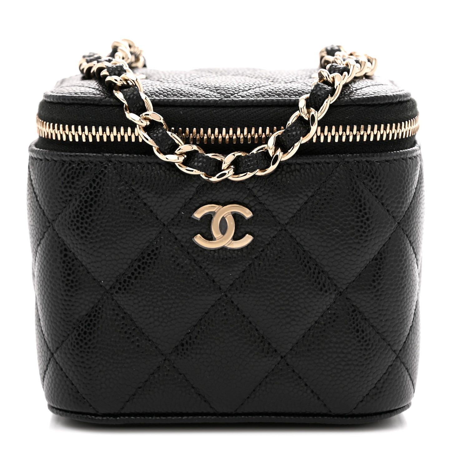 Caviar Quilted Mini Vanity Case With Chain Black