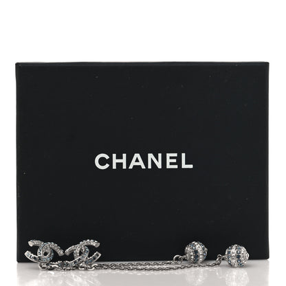 Chanel Crystal Drop Long CC Earrings Silver 5 of 5
