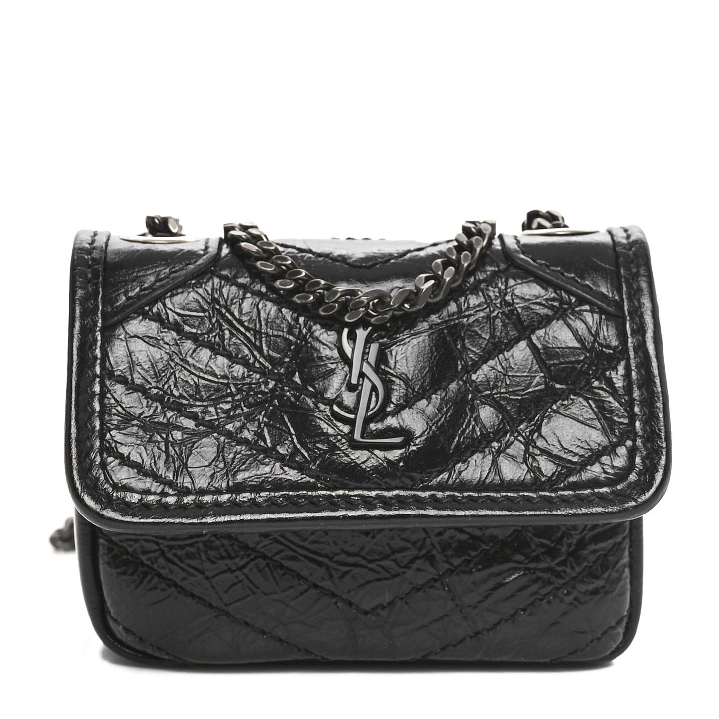 Crinkled Calfskin Matelasse Monogram Niki Airpods Holder Micro Bag Black