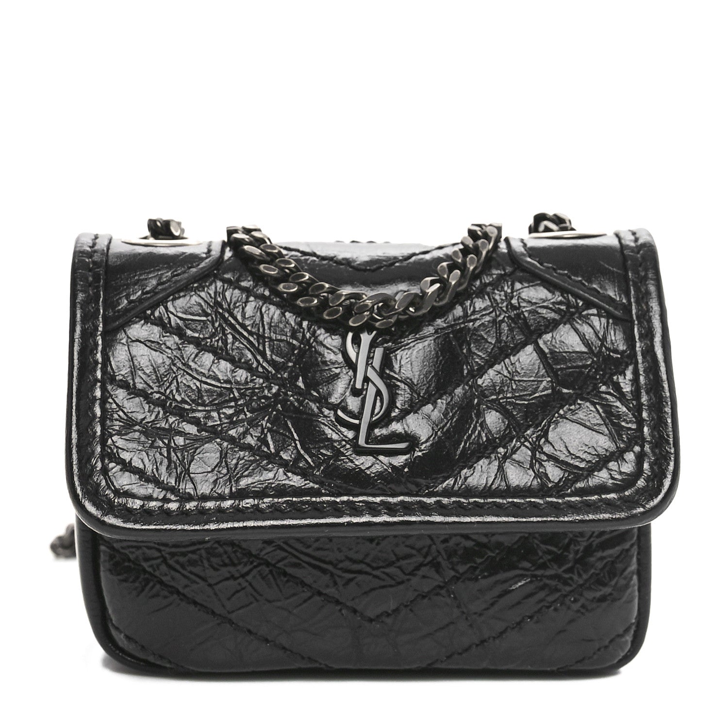 Saint Laurent Crinkled Calfskin Matelasse Monogram Niki Airpods Holder Micro Bag Black 1 of 10