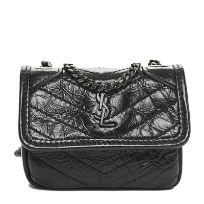 Saint Laurent Crinkled Calfskin Matelasse Monogram Niki Airpods Holder Micro Bag Black 1 of 10