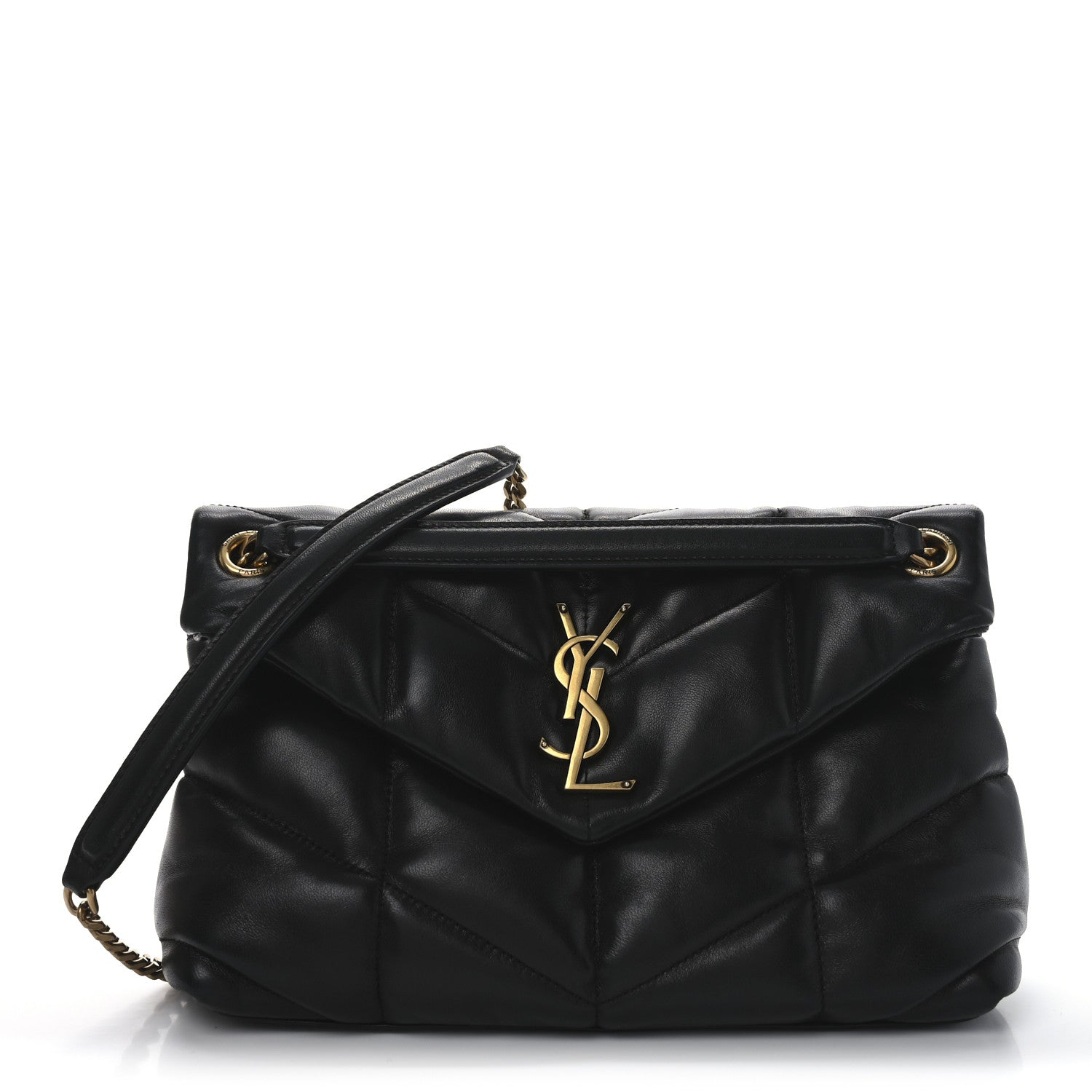 Saint Laurent Lambskin Quilted Small Loulou Puffer Monogram Chain Satchel Black 1 of 11