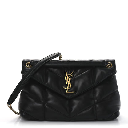 Saint Laurent Lambskin Quilted Small Loulou Puffer Monogram Chain Satchel Black 1 of 11