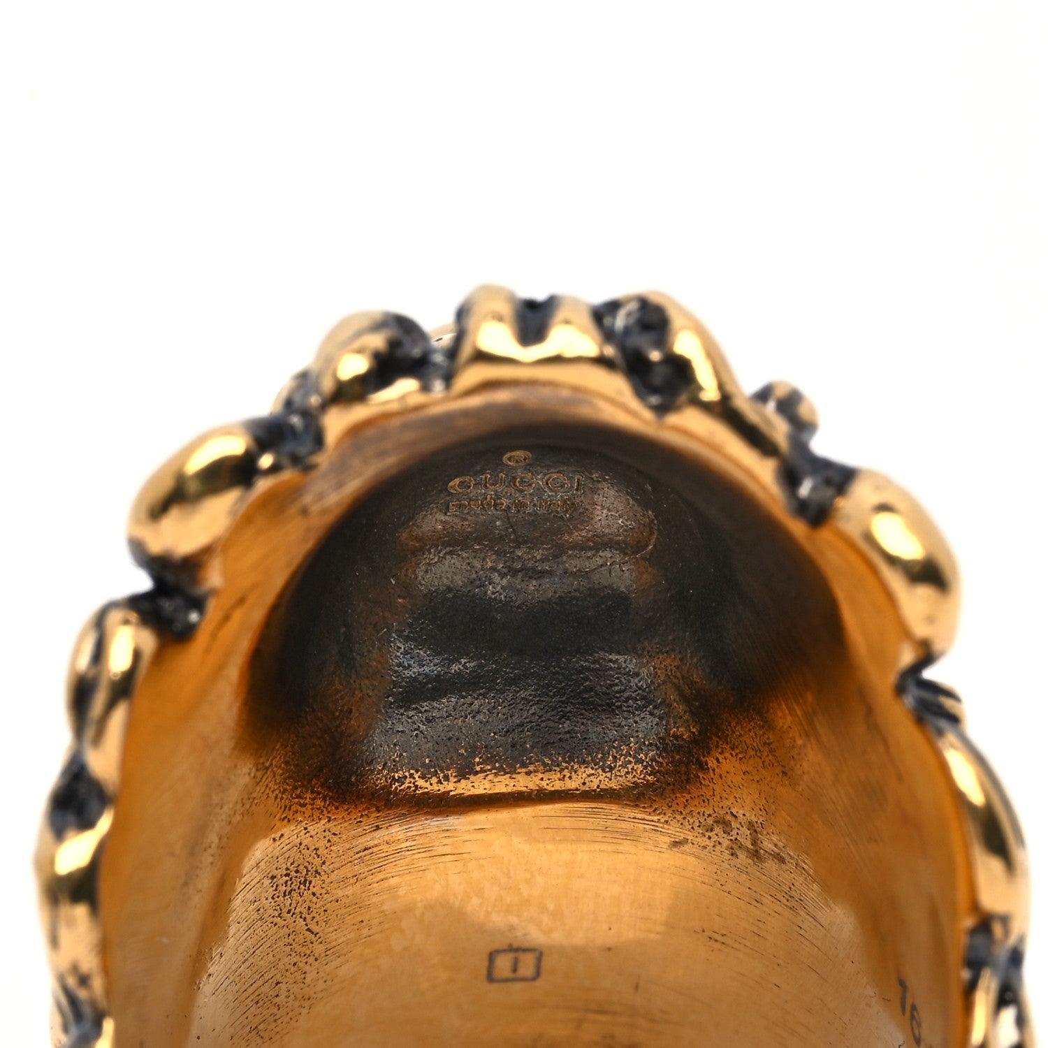 Gucci Metal Lion Head Ring 16 Aged Gold 5 of 5