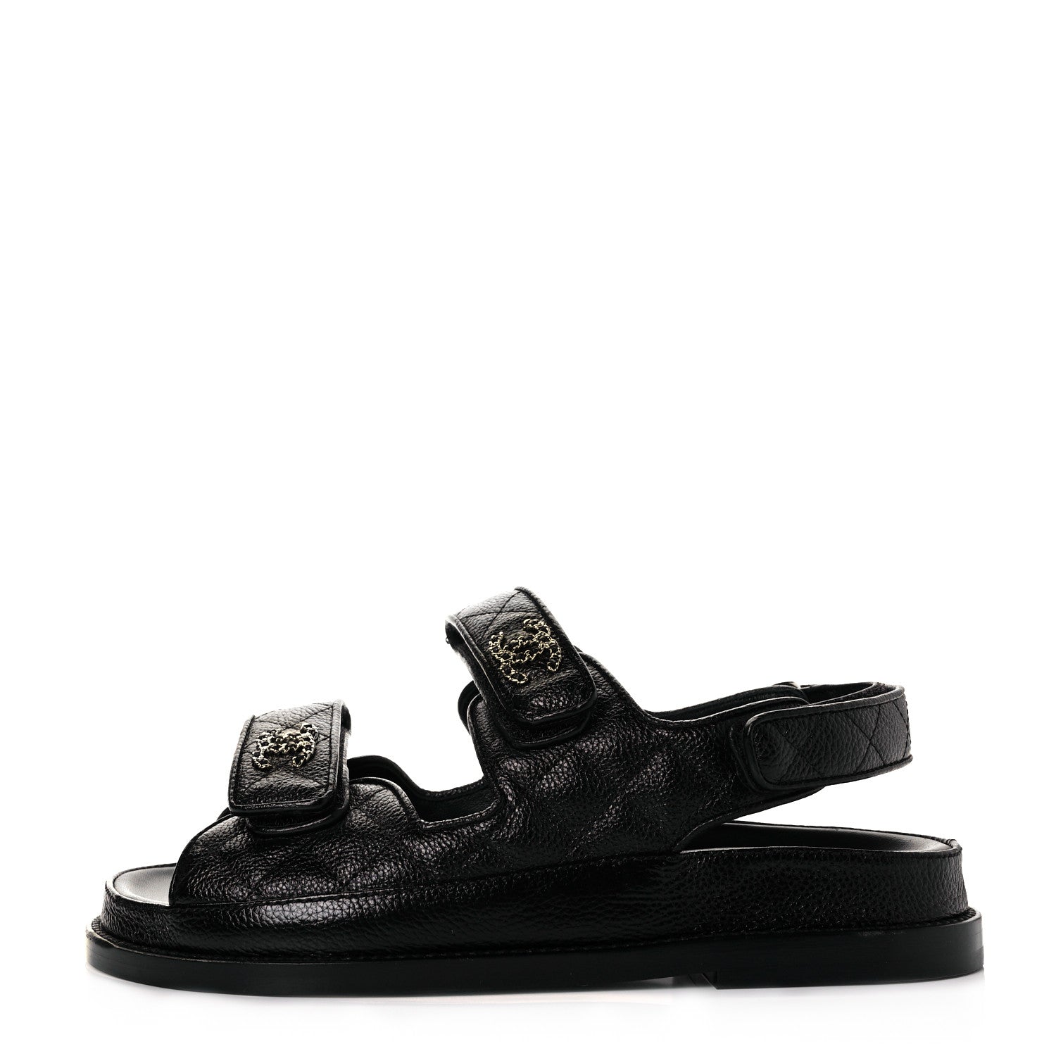 Chanel Grained Calfskin Velcro Dad Sandals 36 Black 1 of 24