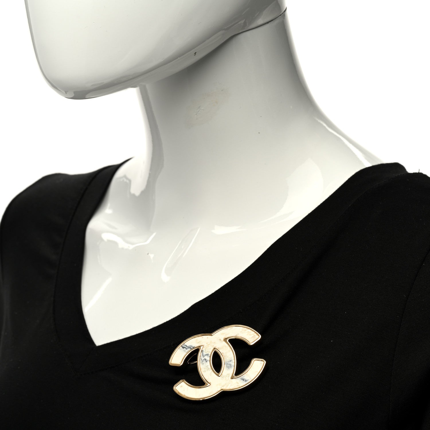 Chanel Metal Resin CC Brooch Gold White Gray 2 of 5