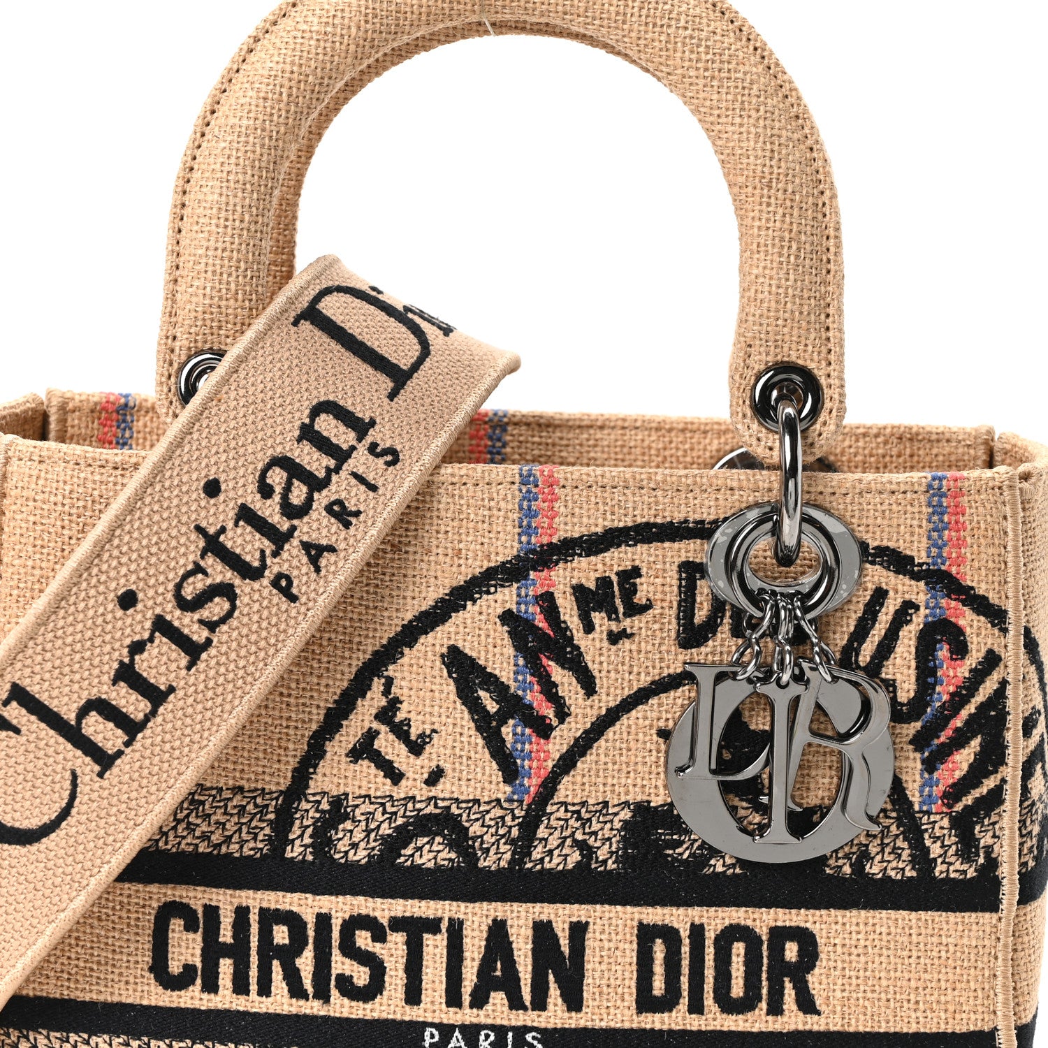 Christian Dior Canvas Jute Embroidered Medium Lady D-Lite Beige
