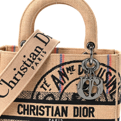 Christian Dior Canvas Jute Embroidered Medium Lady D-Lite Beige Multicolor 8 of 10