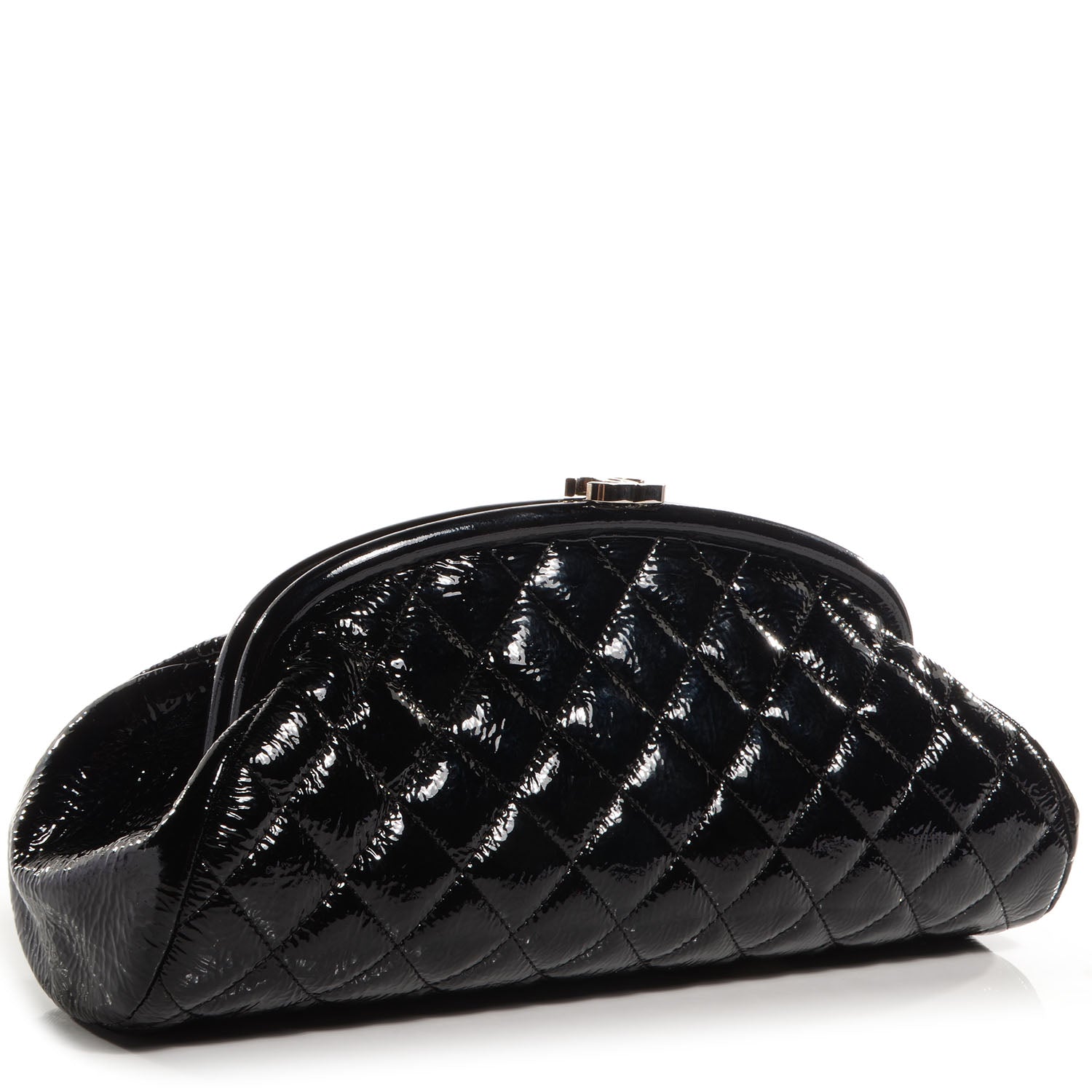 Chanel Distressed Patent Quilted Timeless Clutch Black 3 of 8
