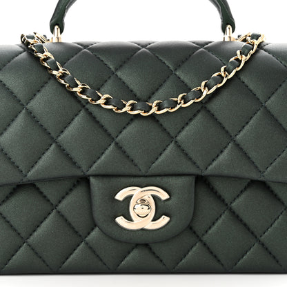 Chanel Iridescent Lambskin Quilted Mini Top Handle Rectangular Flap Dark Green 8 of 11